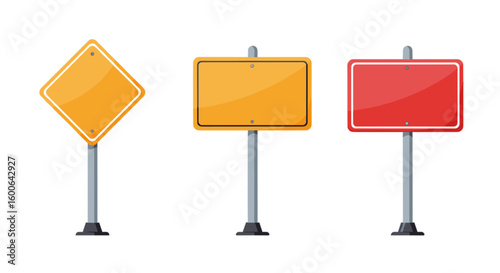 Coleção de mockups de placas de trânsito em branco, ilustração vetorial simples com fundo transparente
