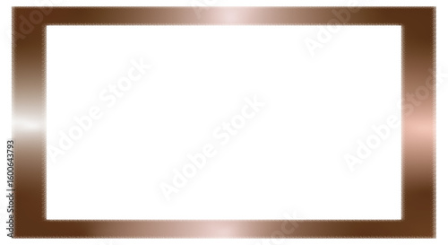 Metallic bronze foil frame border in a square design, isolated on a transparent background. PNG format.