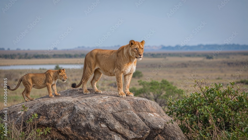 Obraz premium Big cats perched on a stone