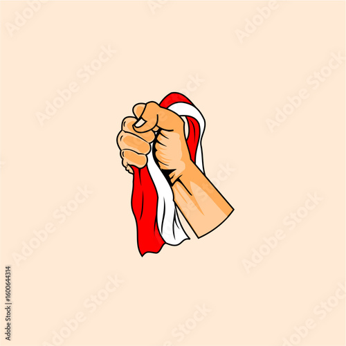 holding the indonesian flag logo vector 