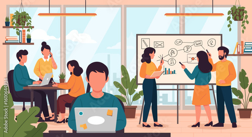 Modern office team brainstorming, perfect for business presentations or website landing pages.