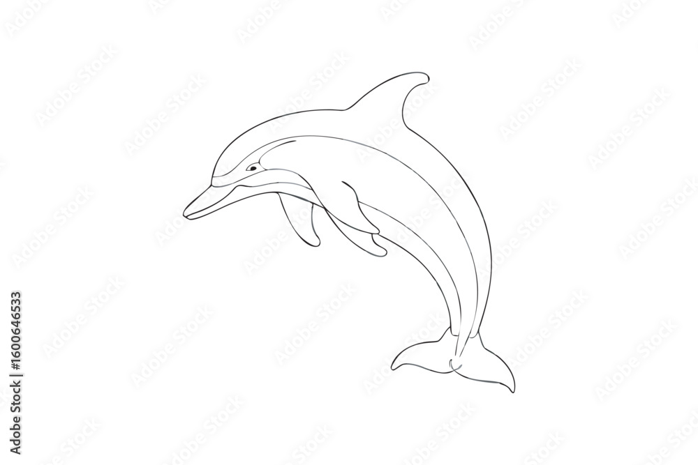 Fototapeta premium Simple Dolphin Line Art Illustration in Black and White for Coloring Books or Design