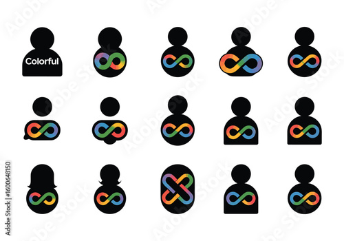 Diversity and Inclusion People Icons Representing Autism Awareness with Colorful Infinity Symbol Shapes on a White Background