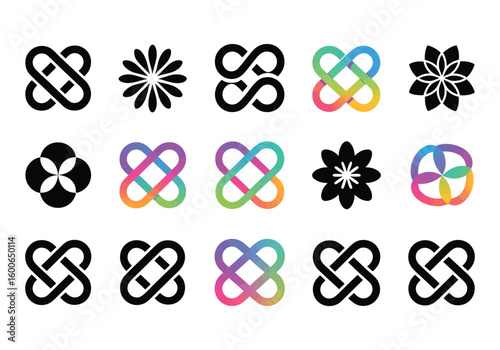 Variety of Geometric and Floral Vector Icons for Creative Design Projects and Logo Inspirations for Web and Print