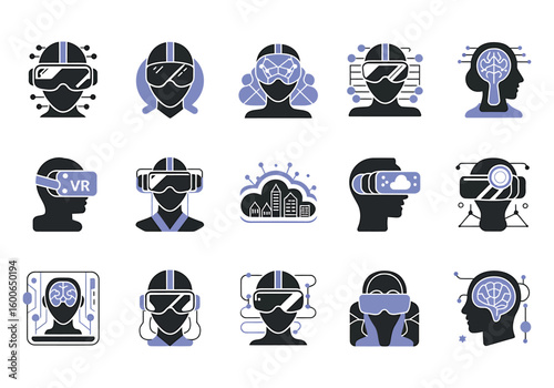 Virtual Reality Headsets and Augmented Reality Devices Collection of Icons for Digital Future and Technology Innovations Concept