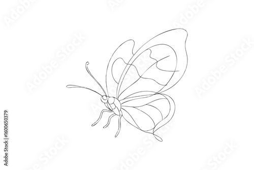 Elegant Butterfly Line Art Illustration on White Background for Coloring Books and Design Projects