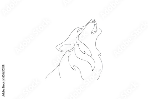 Minimalist Line Art Illustration of a Howling Wolf on a White Background for Design Projects