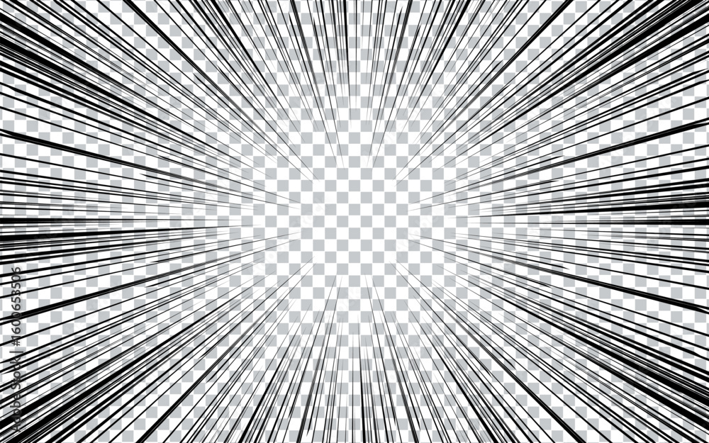 Obraz premium Abstract radial zoom speed of light on black effect for cartoon comic book. vector illustration.