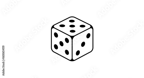 Isometric View of a Six-Sided Dice with Dots