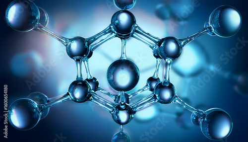 An intricate molecular structure glows with blue hues, representing scientific advancement and innovation in synthetic biology