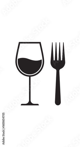 Minimalist Black Wine Glass and Fork Icon Illustration