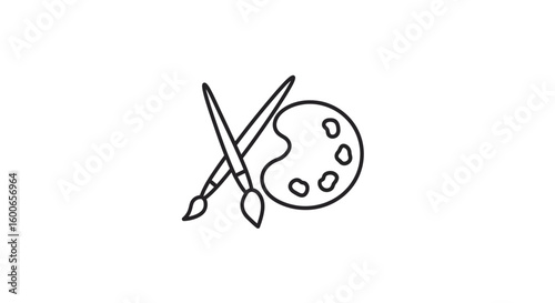 Simple Black and White Art Supplies: Paintbrushes and Palette Icon
