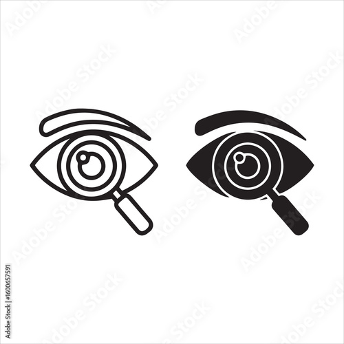 Magnifying glass over eye symbol for vision examination