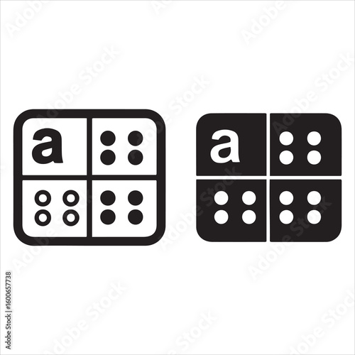 Braille alphabet letter a and dice symbols
