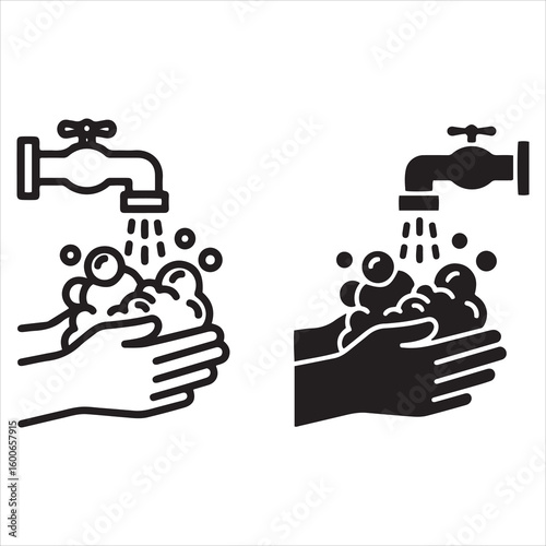Clean hands washing under running water with soap bubbles