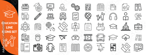 Education line icons set . Education and Learning thin line icons set. Education, School, Learning editable stroke icons. Vector illustration