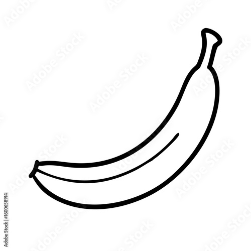 Vector art of a simple black and white outline drawing of a single ripe banana isolated on a clean white background