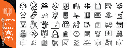 Education line icons set . Education and Learning thin line icons set. Education, School, Learning editable stroke icons. Vector illustration