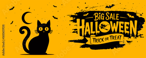 Halloween Sale banner template. Halloween Sale concept. Halloween promotion poster. Happy Halloween banner design. Halloween sale spooky night. Halloween orange background. Halloween discount offer