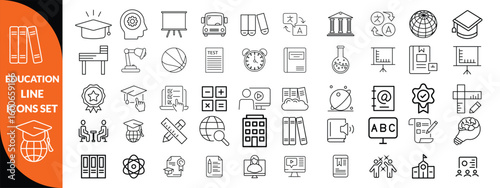 Education line icons set . Education and Learning thin line icons set. Education, School, Learning editable stroke icons. Vector illustration