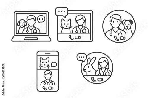 Online veterinary consultations featuring pets with video call technology for convenient care