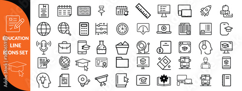 Education line icons set . Education and Learning thin line icons set. Education, School, Learning editable stroke icons. Vector illustration