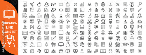 Education line icons set . Education and Learning thin line icons set. Education, School, Learning editable stroke icons. Vector illustration