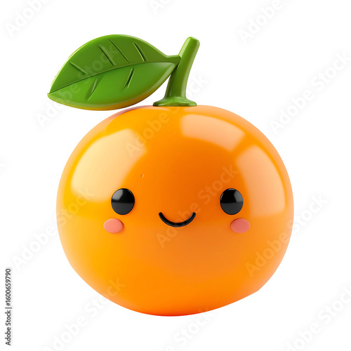 Toy style 3D orange fruit, plastic material, vibrant color, kid-friendly design