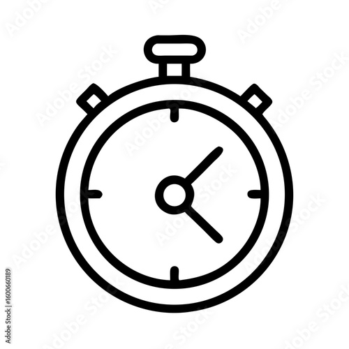 Vector art of a simple black and white line art icon of a classic stopwatch symbolizing time measurement and speed