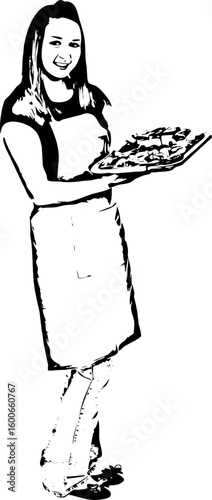 Full length of confectioner with cakes