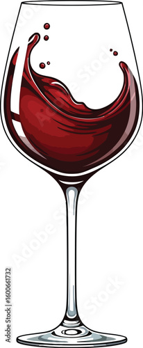 Elegant wine glass illustration showcasing a vibrant red wine splash, perfect for culinary arts, beverage promotions, or sophisticated design projects, emphasizing taste and celebration.
