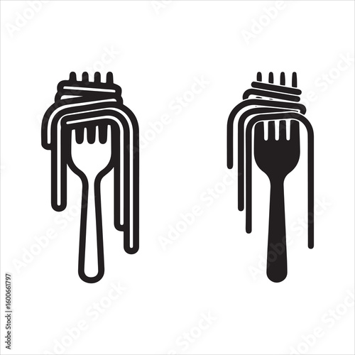 Stylized spaghetti and fork icon set for food businesses