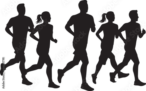 Silhouette Runners: A dynamic silhouette of runners, capturing the energy of movement and the thrill of the race. Perfect for illustrating fitness, competition, and the pursuit of goals.