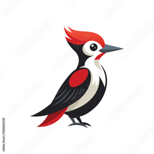Colorful vector illustration of an exotic bird of paradise on a branch with a vibrant beak and feathers