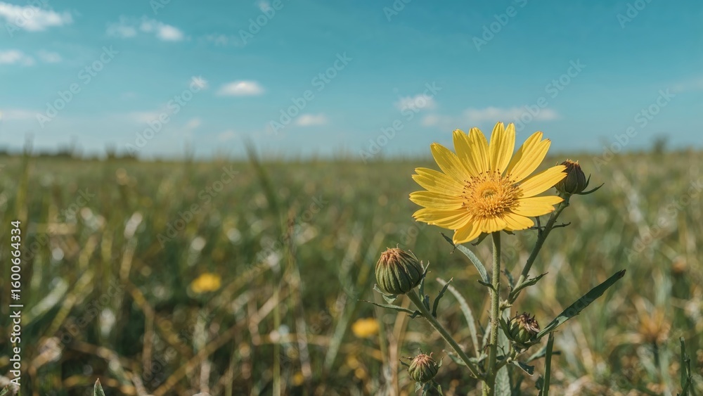 Fototapeta premium Yellow Aster oleifolius species growing in open prairie.