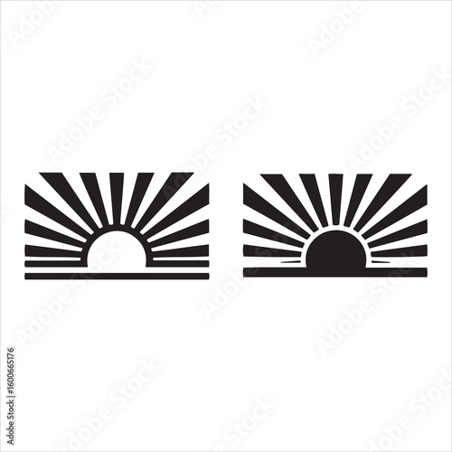 Stylized sunburst designs outline and filled shapes