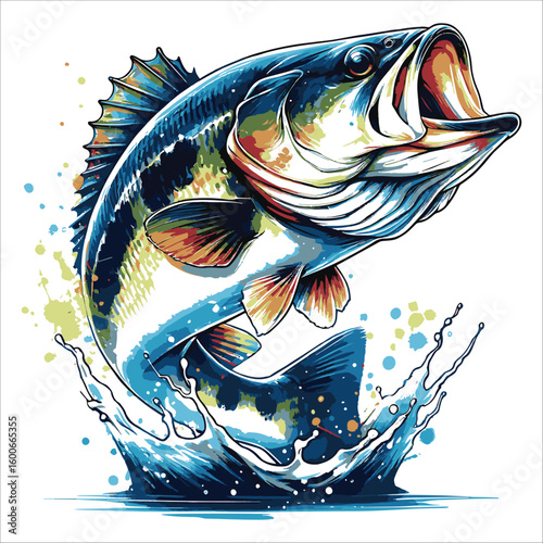 Colorful Bass Fish Jumping Splash