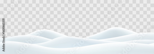 Snowdrifts isolated on png background. Snow landscape decoration, frozen hills. Empty snowbanks field. Christmas vector illustration. Transparent background.