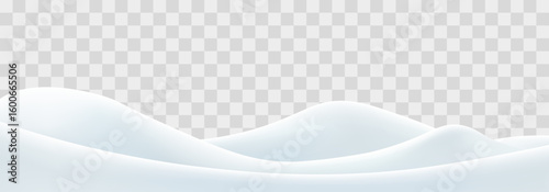 Snowdrifts isolated on png background. Snow landscape decoration, frozen hills. Empty snowbanks field. Christmas vector illustration. Transparent background.