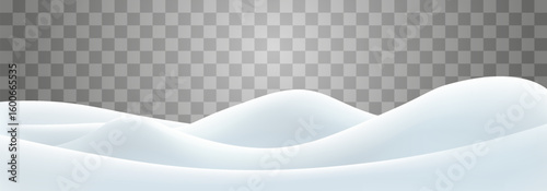 Snowdrifts isolated on png background. Snow landscape decoration, frozen hills. Empty snowbanks field. Christmas vector illustration. Transparent background.