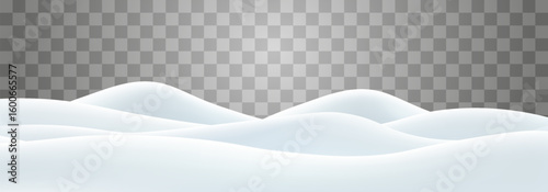 Snowdrifts isolated on png background. Snow landscape decoration, frozen hills. Empty snowbanks field. Christmas vector illustration. Transparent background.