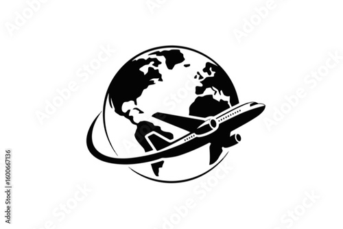 Airplane circling the globe travel world