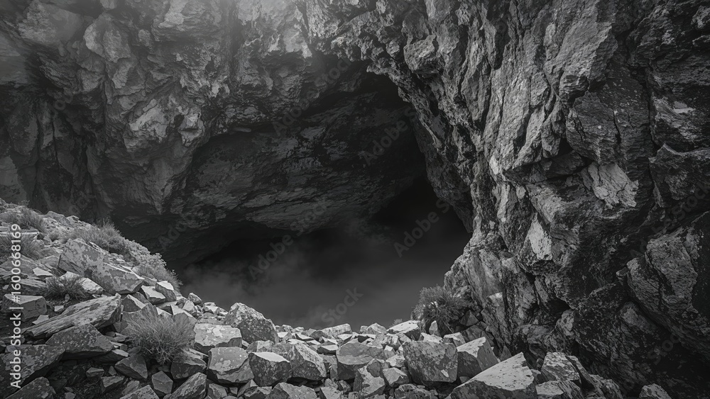 Inside the Dim Grotto Captured in Black and White Inside the Dim Grotto Captured in Black and White