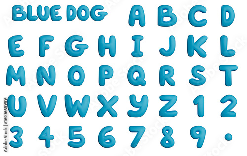 Blue Dog Cartoon Alphabet 3D illustration
