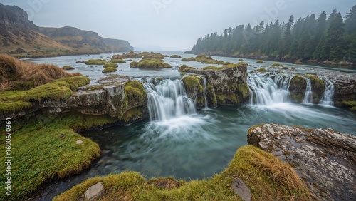 Serene balance created by the lively moss and rushing waters