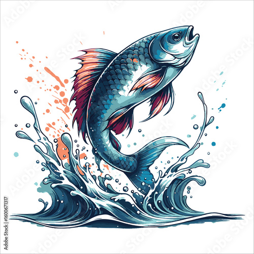 Colorful Fish Leaping from Water