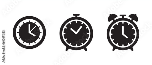 Comprehensive set of time and clock icons representing different time concepts and activities in a modern design style