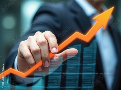 The 2025 new year business goals concept. Businessman touching increase arrow graph company future growth 2025. Business plan target strategy, Planning and challenge business strategy startup.