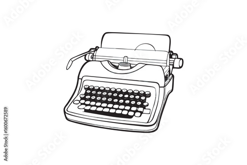 Vintage Typewriter Line Art Illustration for Writers, Authors, Journalists, and Creative Professionals Seeking a Classic and Timeless Design Element, Art & illustration