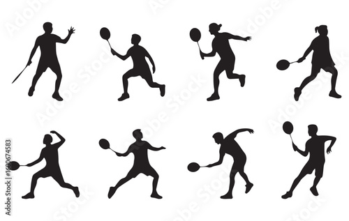Badminton Player Silhouettes Collection – Dynamic Smash & Serve Action Vector Set